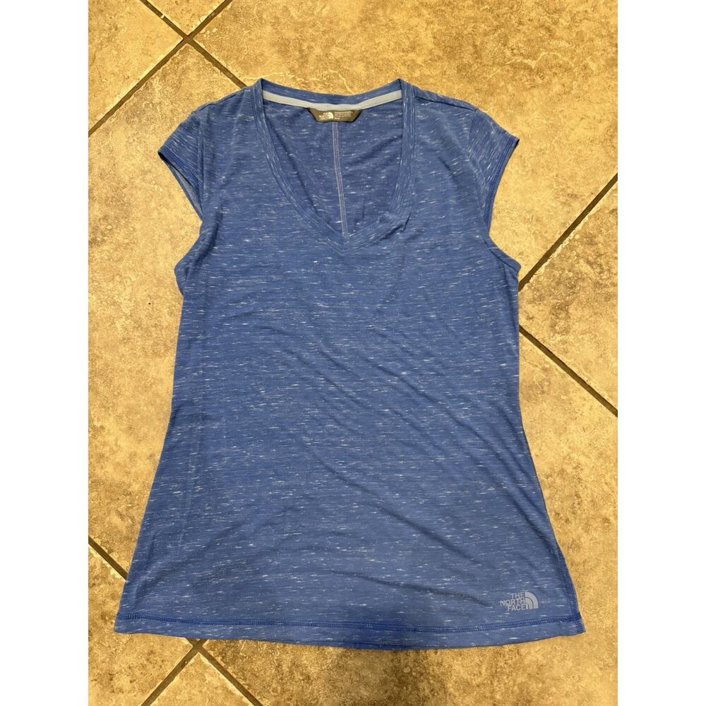 North Face Shirt Women’s Short Sleeve Blue V Neck Lightweight Casual Size Medium